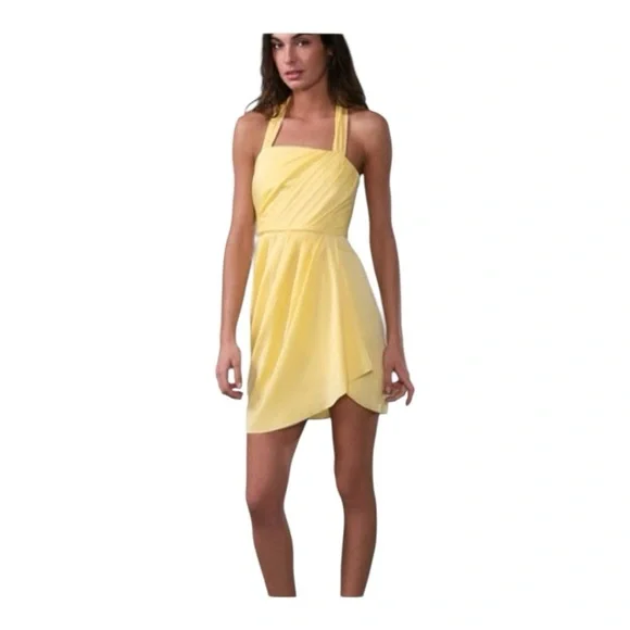 NWT! Alice + Olivia Yellow Silk Taryn Twisted Halter Cocktail Dress. Size Small. - Picture 13 of 13